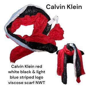 Calvin Klein women's preppy lightweight Spring scarf red blue white & black OS